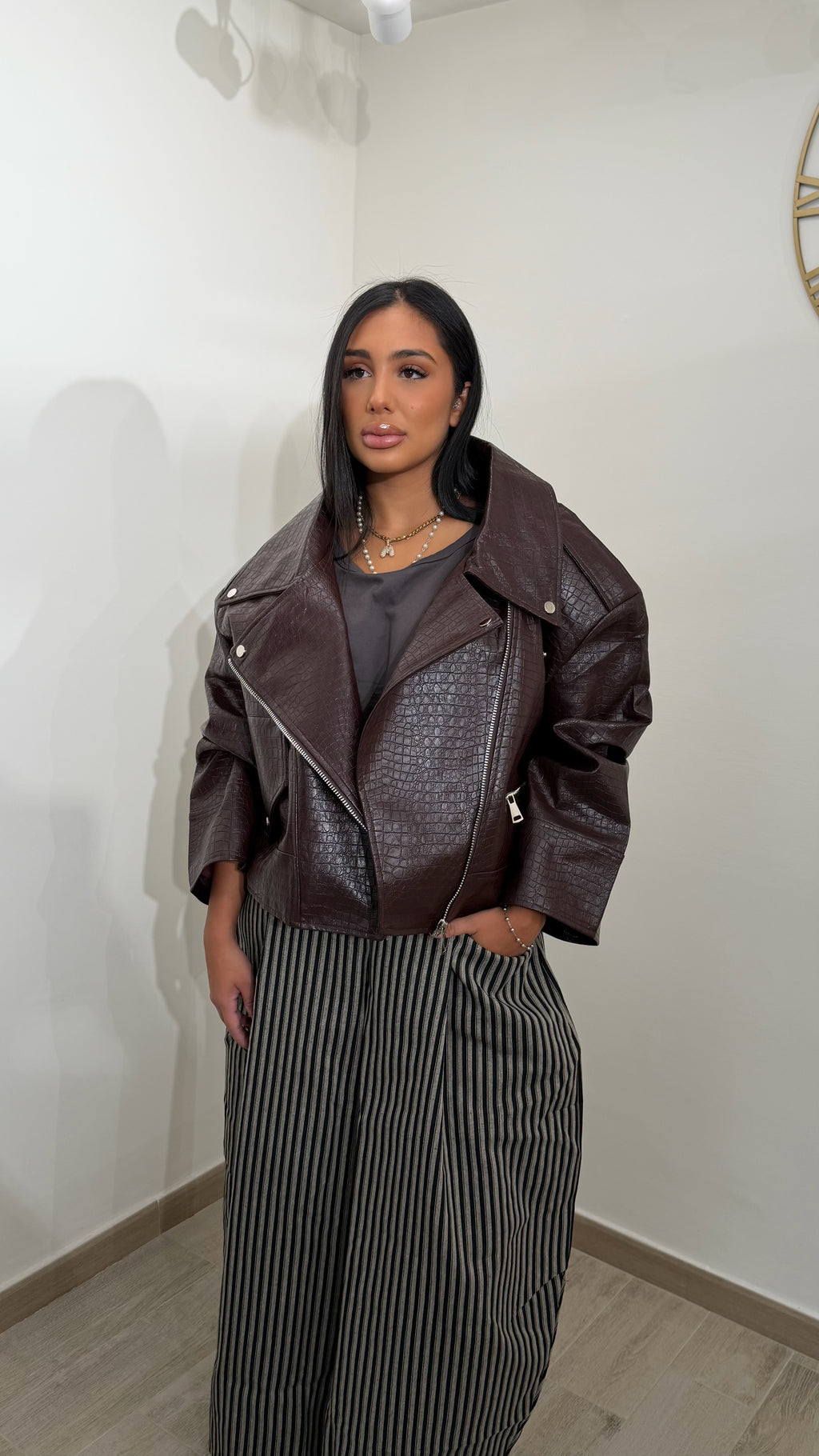 Biker Ecopelle Martellato Bordeaux