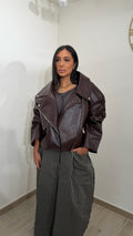 Biker Ecopelle Martellato Bordeaux